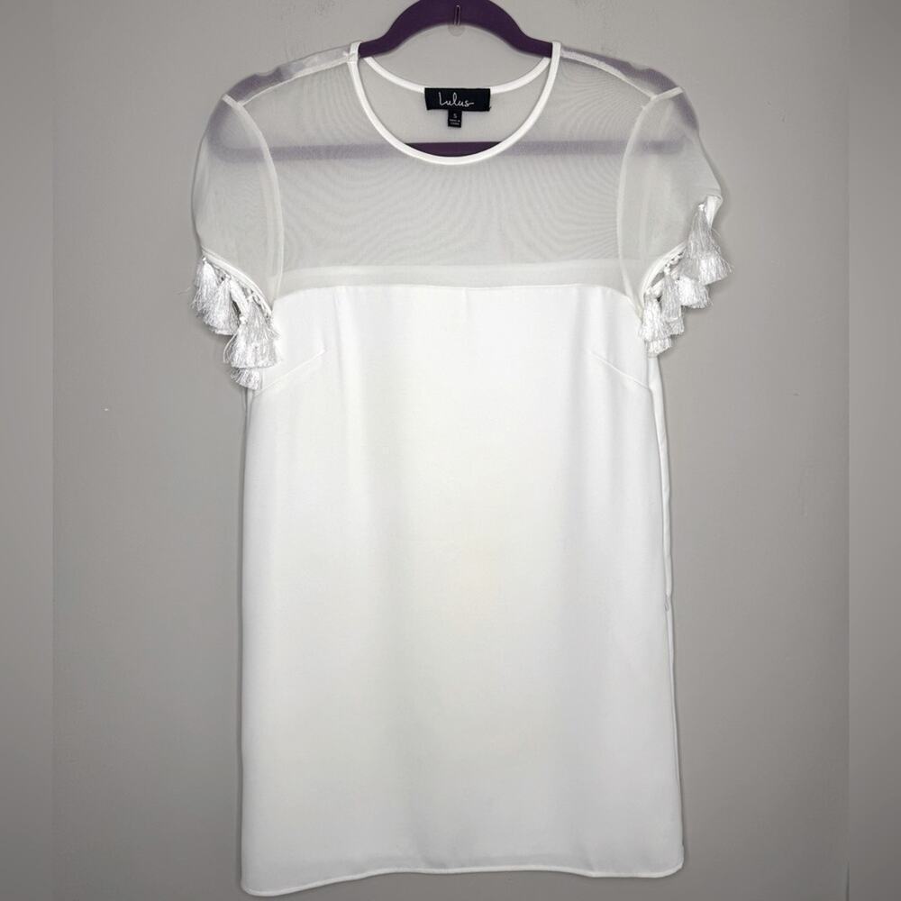 Lulus White Shift Dress with Fringe Size Small Ivory - Picture 2 of 7